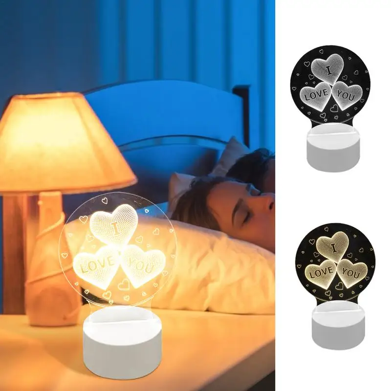 

Heart Acrylic Night Light Transparent Decorative Kids Room Light Lamp Non-slip Base Romantic Night Lamp For Dormitory Desktop