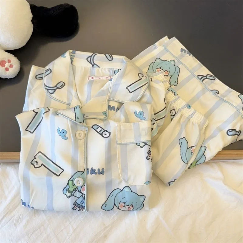 

Hatsune Miku ice silk pajamas summer thin girlish heart cute Two-dimensional home clothing set creative holiday gift wholesale