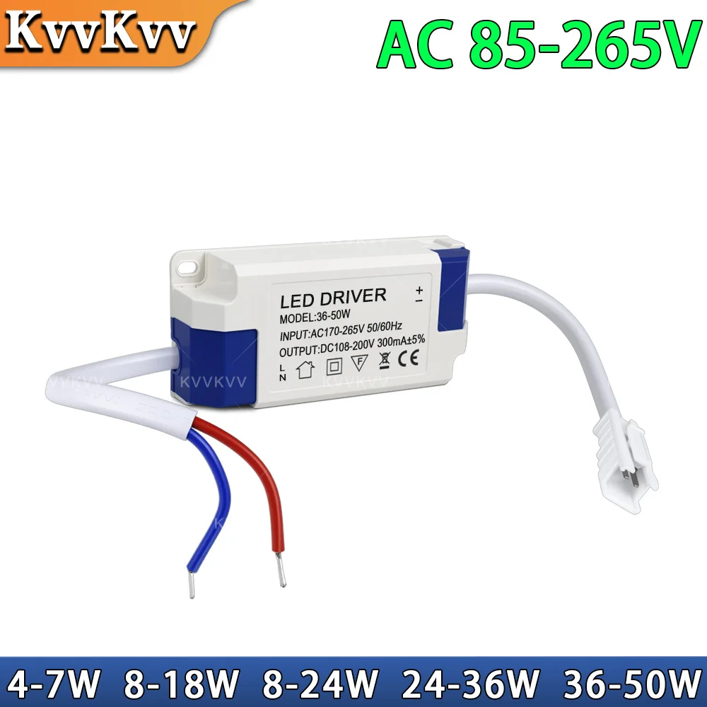 85-265V Constant Current Non-Isolated External LED Driver 4-7W 8-18W 8-24W 24-36W 36-50W Output 300mA Lighting Transformer
