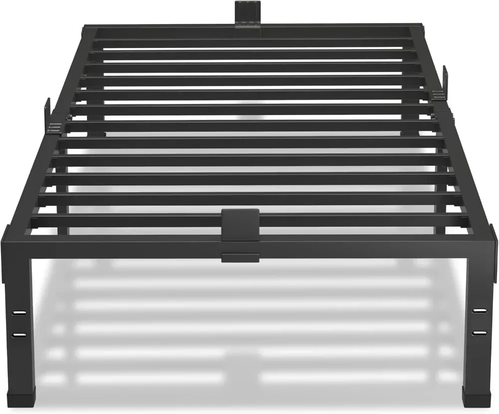 12 Inch Twin Bed Frames with Mattress Slide Stopper Black Heavy Duty Metal Platform Bed Frame Steel Slat Support, No Box Spring