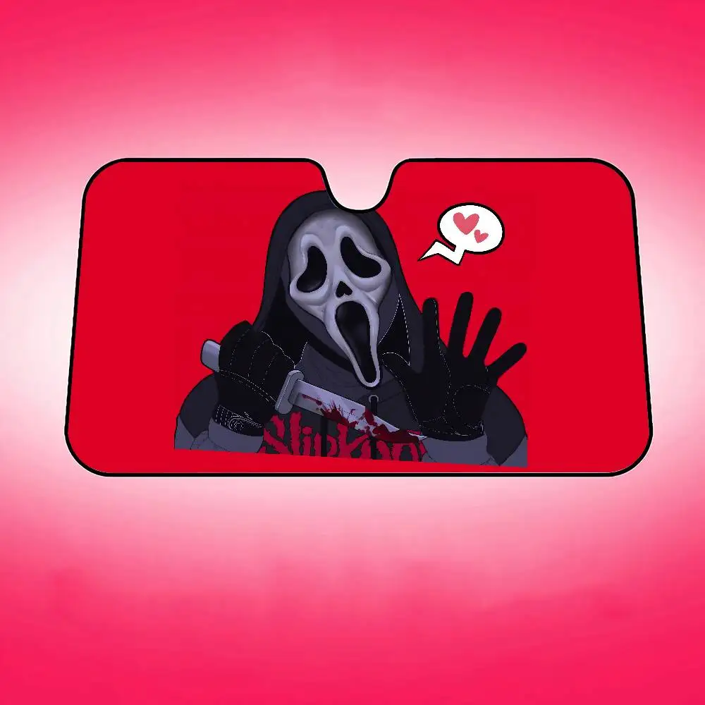 الصراخ أنيمي Ghostface الزجاج الأمامي مظلة السيارات مضحك الحيوان الزجاج الأمامي الشمس الظل نافذة السيارات للطي أشعة الشمس قناع حامي