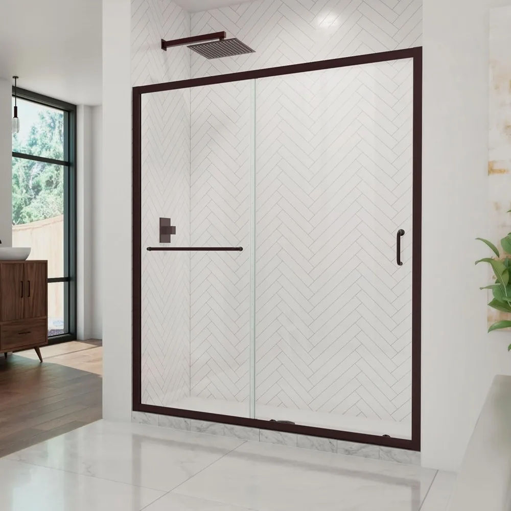 

Shower Door, 56-60 in. W X 72 in. Clear Glass in Oil Rubbed Bronze, Frameless Sliding Shower Door