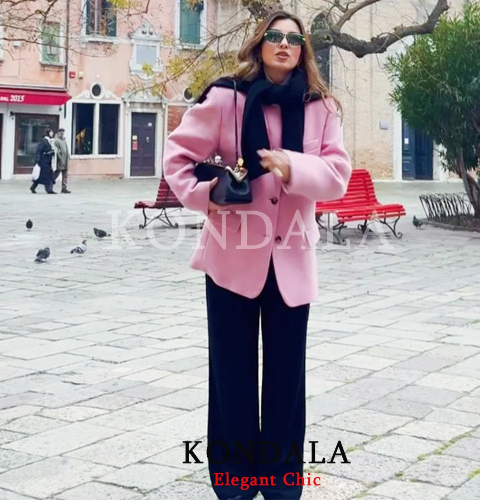 KONDALA Women Pink Christmas Party Loose Blazer Lapel Buttons Blazers New 2026 Fashion Winter Spring Office Lady Loose Jacket