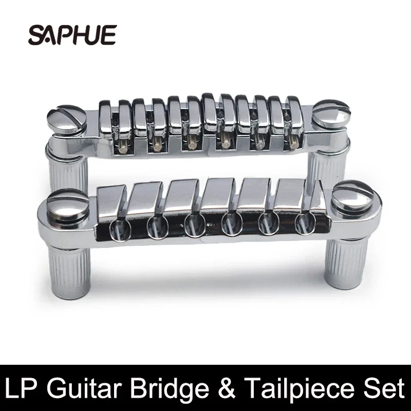 Bridge & Tailpiece for LP Style Guitar String Space 52MM-10.4x5 Top Hanging String Individual Saddle Black/Gold/Chrome