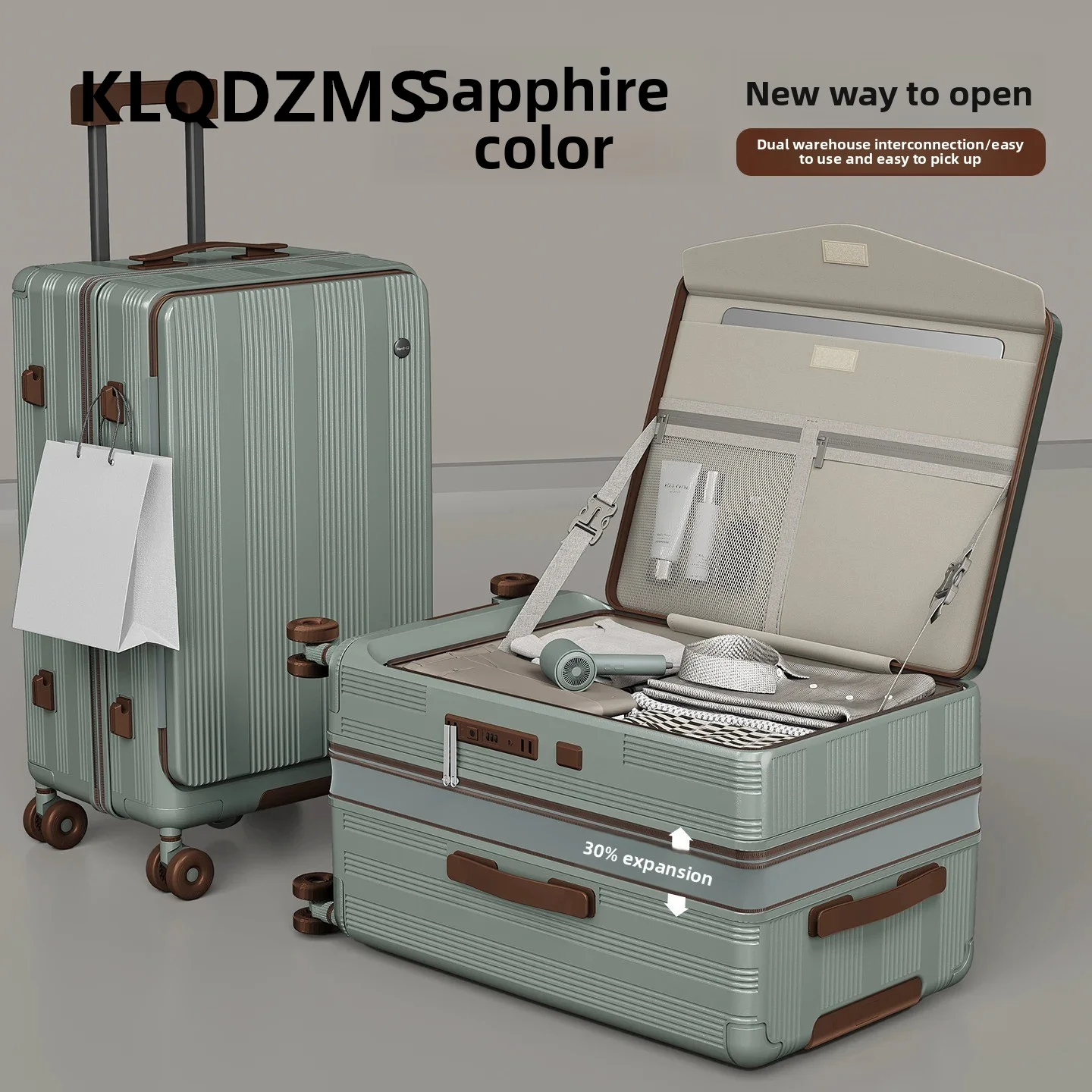 KLQDZMS Luggage on Wheels Side Opening Can Expand Trolley Case ABS+PC Student Password Box 20