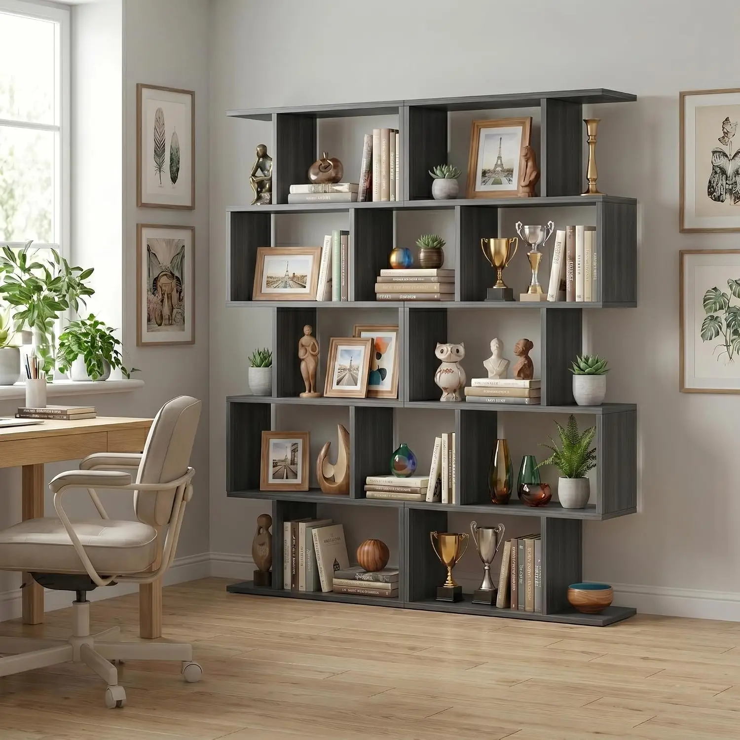 5-Tier S-Shaped Bookshelf 2-Pack 63