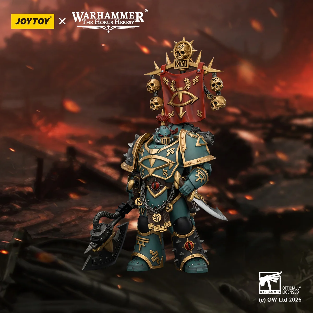 

【MT】JOYTOY Warhammer 40K Sons of Horus Vheren Ashurhaddon Master of The True Sons with The Ax Serpentis 1/18 Anime