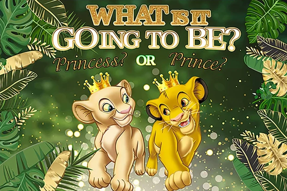 Lion King Backdrop for Gender Reveal Party Boy or Girl Banner for Party Decorations Green Leaves Baby Shower Photo Background