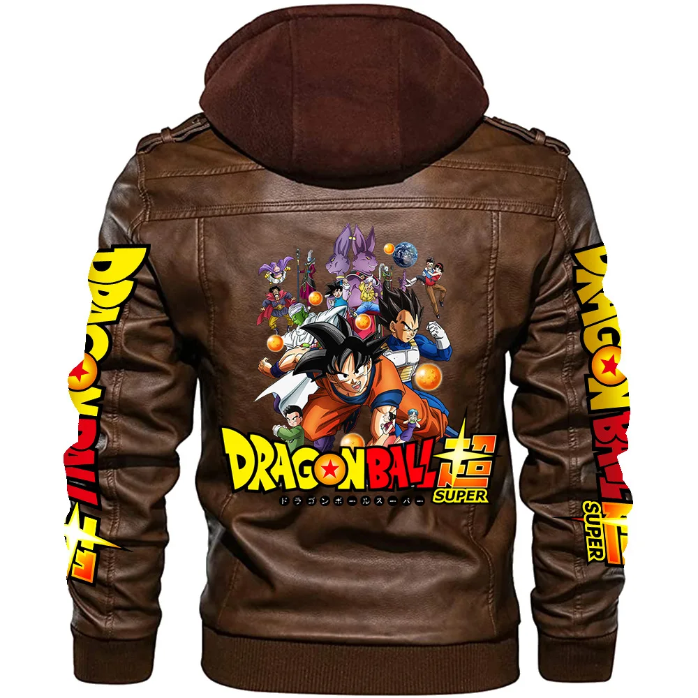 Fashion Dragonball Goku Removable Hood Leather Jacket Autumn Casual Motorcycle Jacket Biker Leather Coat Brand Clothing Eu Size