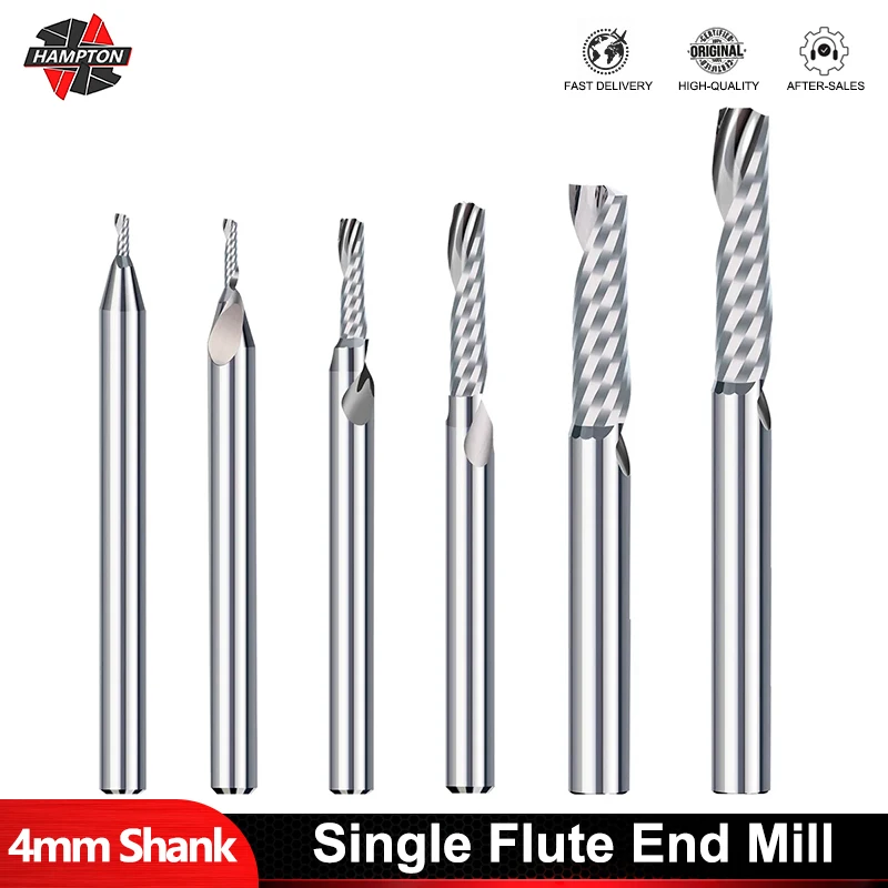 

HAMPTON 1PC Milling Cutter CNC Router Bit 4mm Shank Single Flute Spiral Carbide End Mill For Aluminum Wood Cutting