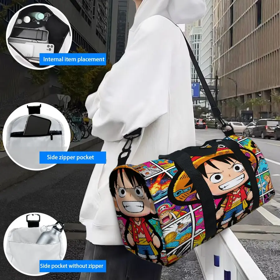

One Piece Luffy Anime Print Duffel Bag, Large Capacity Multi-pocket Travel Gym Bag, Overnight Weekender Bag