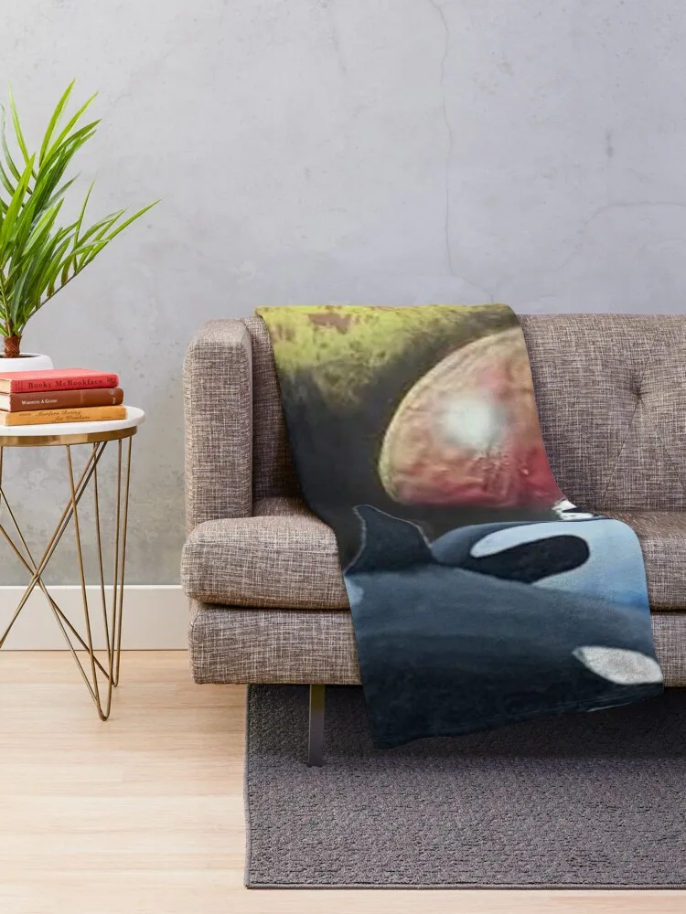 orcas over neptune Throw Blanket funny gift Nap Warm Blankets