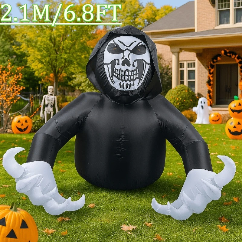

6.8FT Halloween Holiday Lighting Skeleton Spooky Ghost Decorations Outside Grim Reaper Giant Scary Blow Up Hall Decor Inflatable