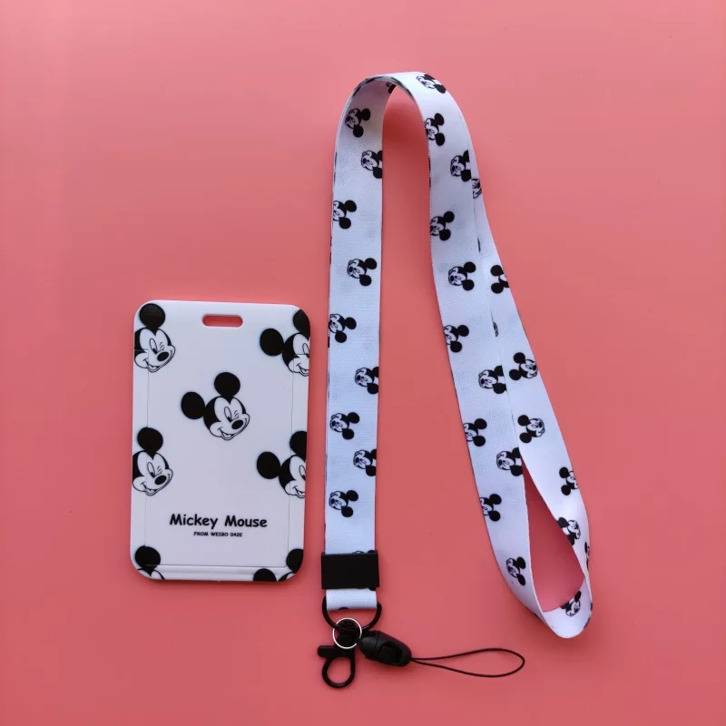 Disney Mickey Minnie Mouse niños ID insignia de negocios funda para tarjetas marco ABS funda para empleado cordón para estudiantes titular de la tarjeta de nombre