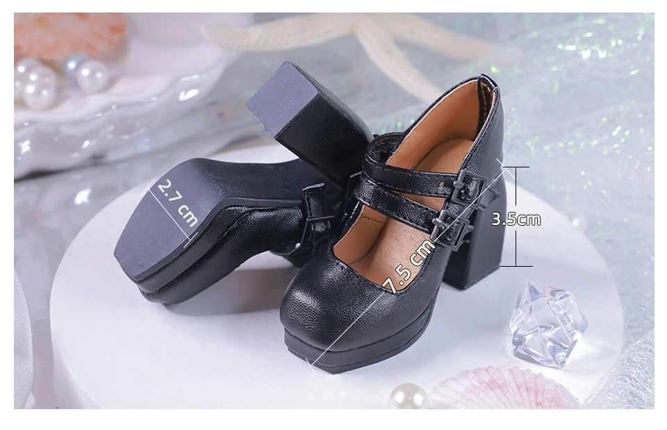 D09-P292 children handmade toy    1/3 as62 BJD Doll shoes Square toe thick sole thick heel shoes 1pair