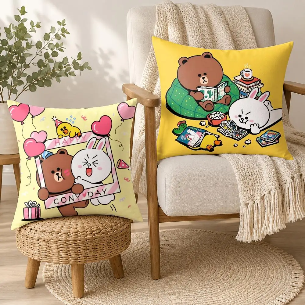 B-Brown Bear And Cony Cushion Cover Square Decorative Throw Pillow 40x40cm For Sofa Bedroom Living Room Home Decor