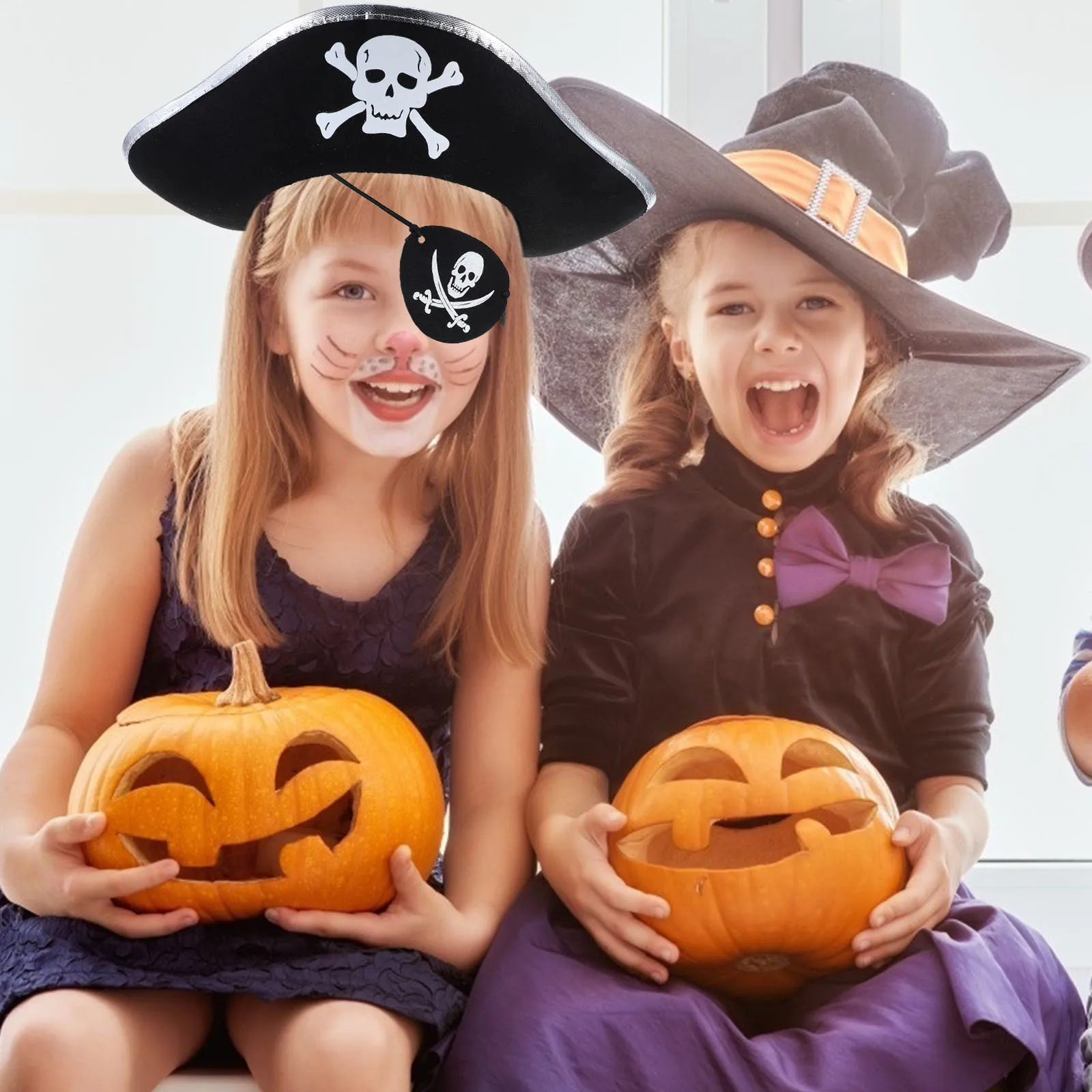 2 szt. Zestaw piracki: opaska na oko i kapelusz, klasyczny kostium pirata z czaszką, akcesoria dla dorosłych, cosplay, uroczystości, Halloween