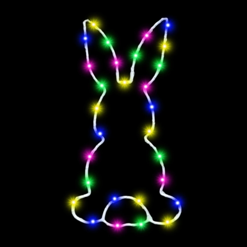 2Pcs LED Easter Rabbit Window Light with Suction Cup Hanging Fairy Lights Luminous Rabbit Pendant for Indoor Bedroom Decoration