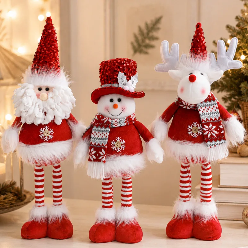 1PC Christmas Telescopic Santa Snowman Elk Tabletop Ornament, Red Sequined Hat Telescopic Festive Atmosphere Cabinet Decoration