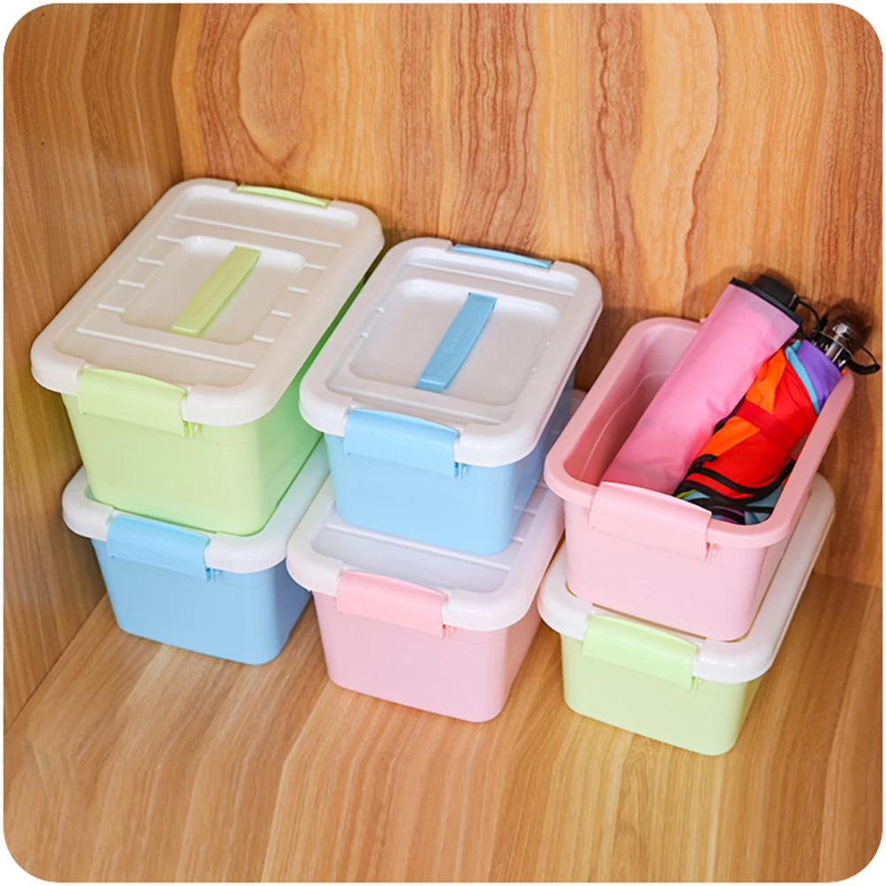 

Candy Color Portable Storage Box with Lid Plastic Cosmetics Container Household Storage Bins (Small Size) ( Color)