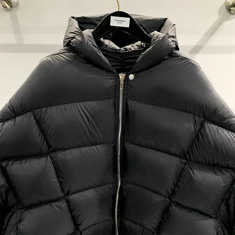 Owens Down Jacket Batwing Sleeve Hooded Rick Jacket High Street White Goose Down Zip Plus Size Coat Fashion Coat RO Overcoat