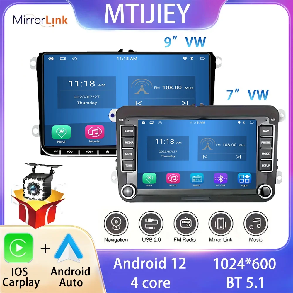 

7/9 Inch 2DIN HD Car Stereo With RDS, Wireless CarPlay, Android Auto for VW, Seat, Skoda, Passat, Golf, Polo