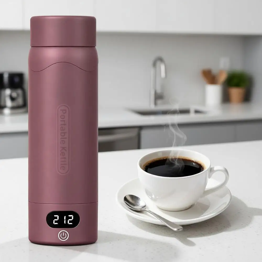 

Портативный мини-чайник, нержавеющая сталь 316, 16,91 унций/500 мл, 4 температурных режима, автоматическое отключение, защита от выкипания, цвет клюквенный.