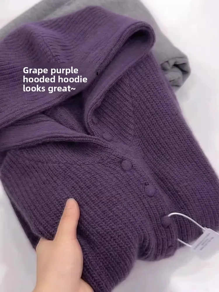 

Повседневный фиолетовый вязаный худи для женщин: модный, универсальный свитер в стиле кэжуал для осени и зимы от китайского бренда