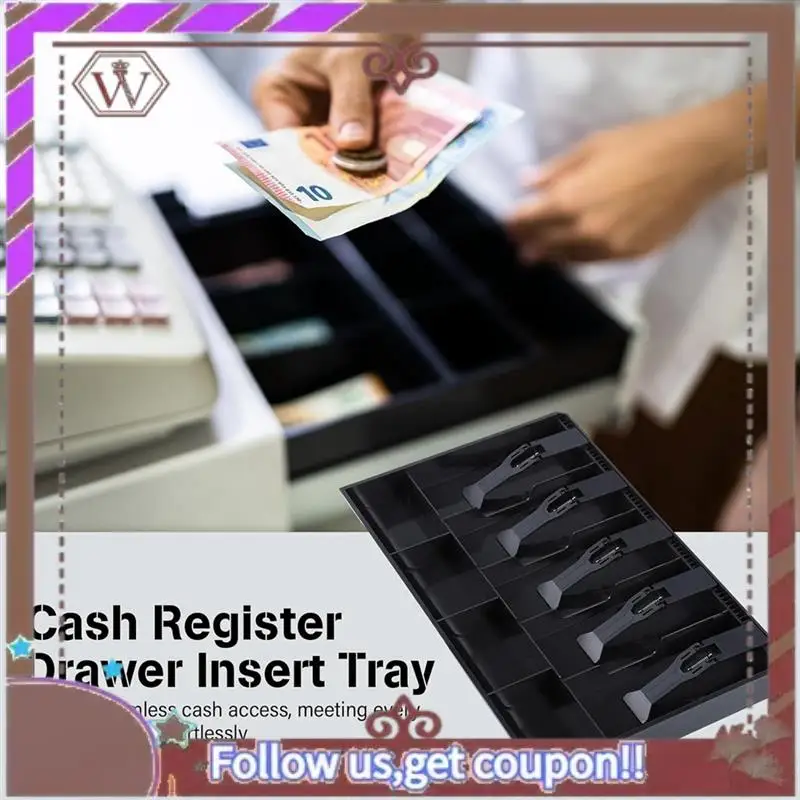 ABBG-1 PCS Лоток для наличных, лоток для вставки ящика для кассового аппарата, черный прочный футляр для хранения денег из АБС-пластика, 5 купюр и 4 отделения для монет