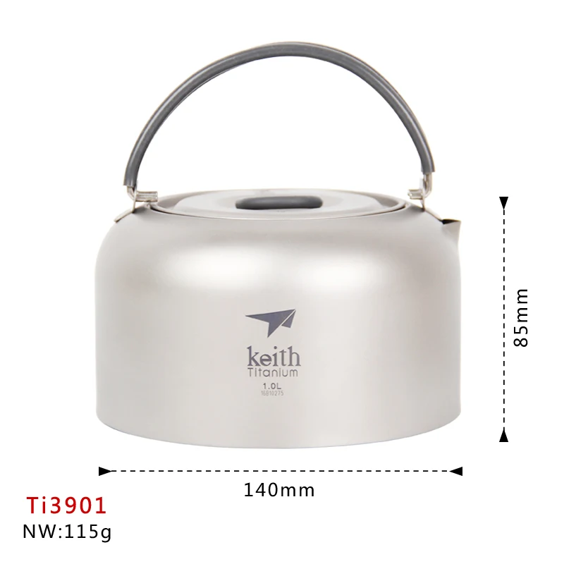 Keith Titanium Ketel 1L, Bacteriostatisch Bestek, Ultralight Outdoor Camping Servies Koffieketel, Reizen Kookgerei Pot