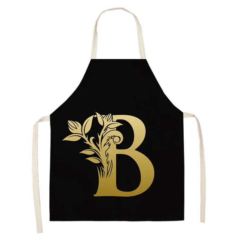 Letter Apron Black Gold Flower Ladies Kitchen Apron Linen Bib Home Cleaning Stain Resistant Decorative Apron Kids Print Apron