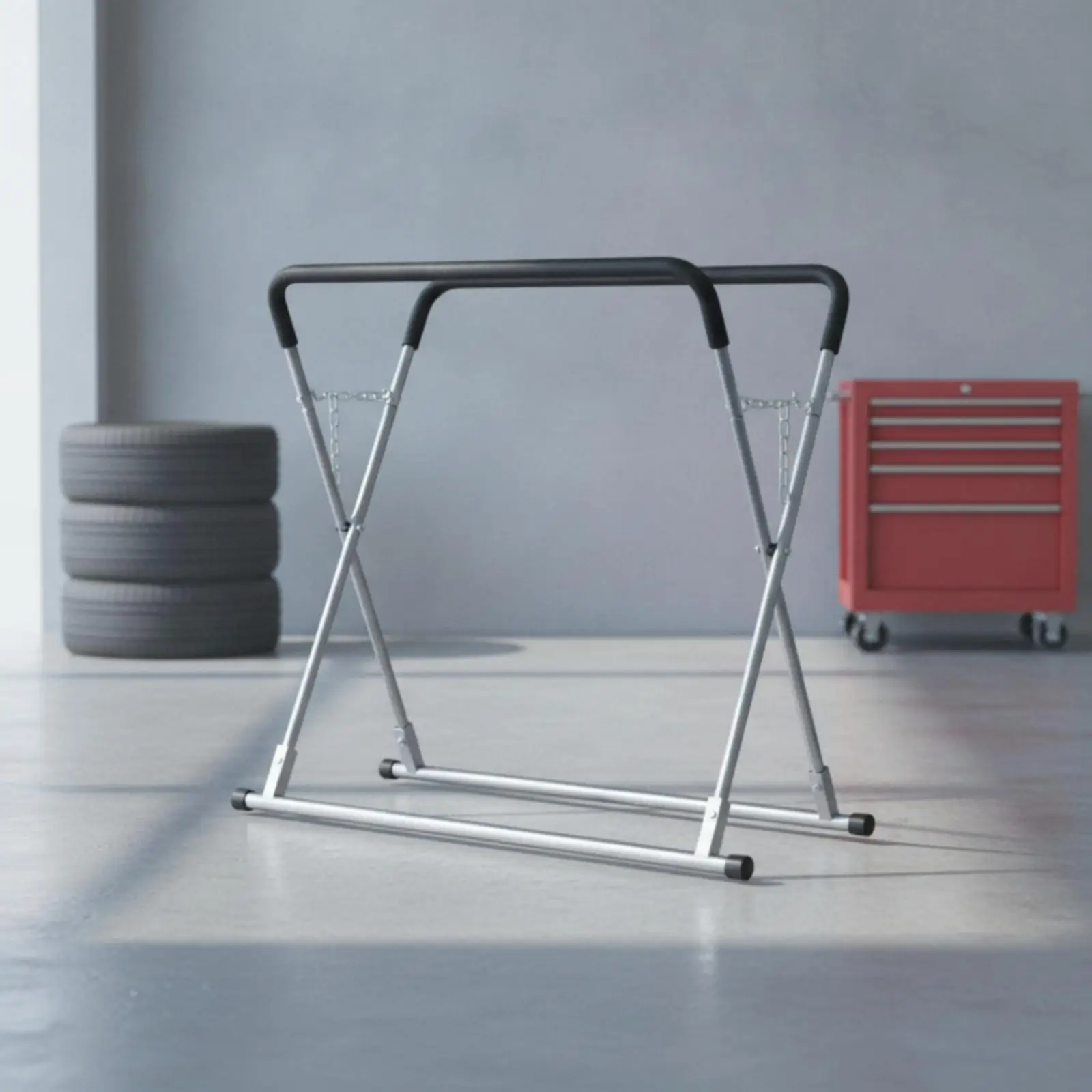Panel Stand with Padded Rails Tubular Auto Body Paint Stand Folding Car Rack for DIY Mechanics, Garage Workshops