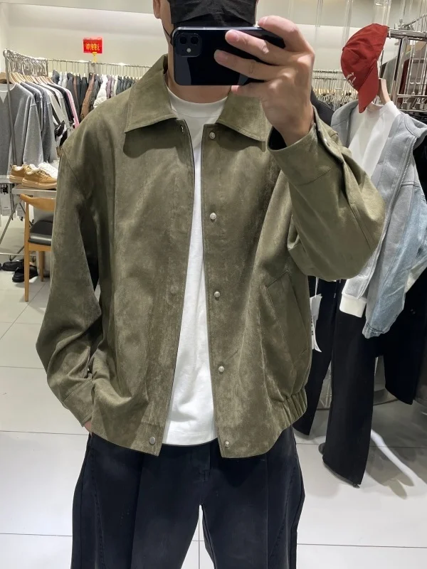 High Quality Loose Suede Jacket Men's Spring New Style Korean Fashion Casual Flip Collar Coat American Retro Handsome Outerwear
