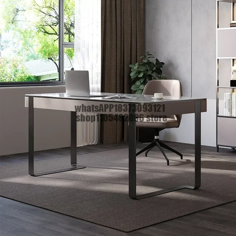 Modern sintered stone desk minimalist high-end office desk, villa, living room, study, stainless steel writing desk