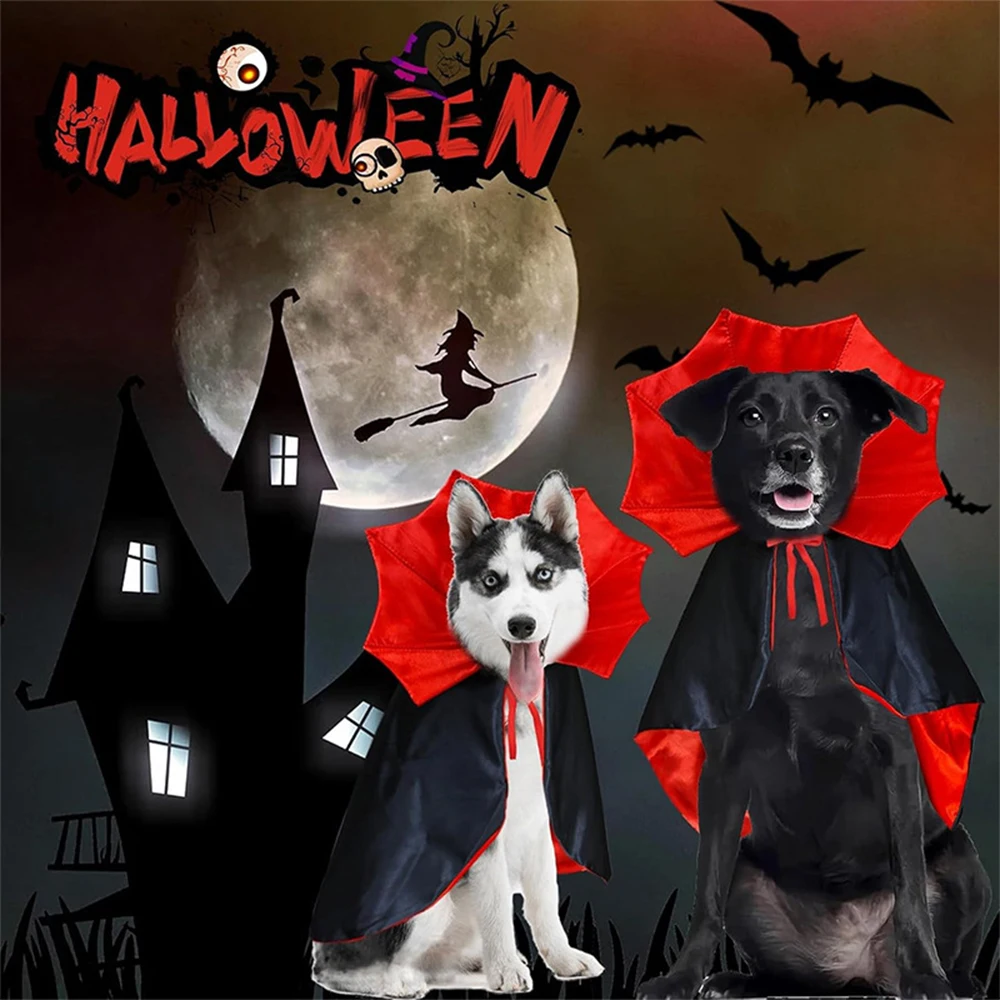 Spooky Halloween Vampire Cat and Dog Fashion, Perfect Party and Festive Halloween Pet Cape and Hat Costume, Clothes for Pets
