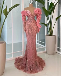 Stylish Mermaid Prom Dresses Sequins Beading Evening Gowns Puffle Flower Off Shoulder Party Dress Custom Made Robes de soirée