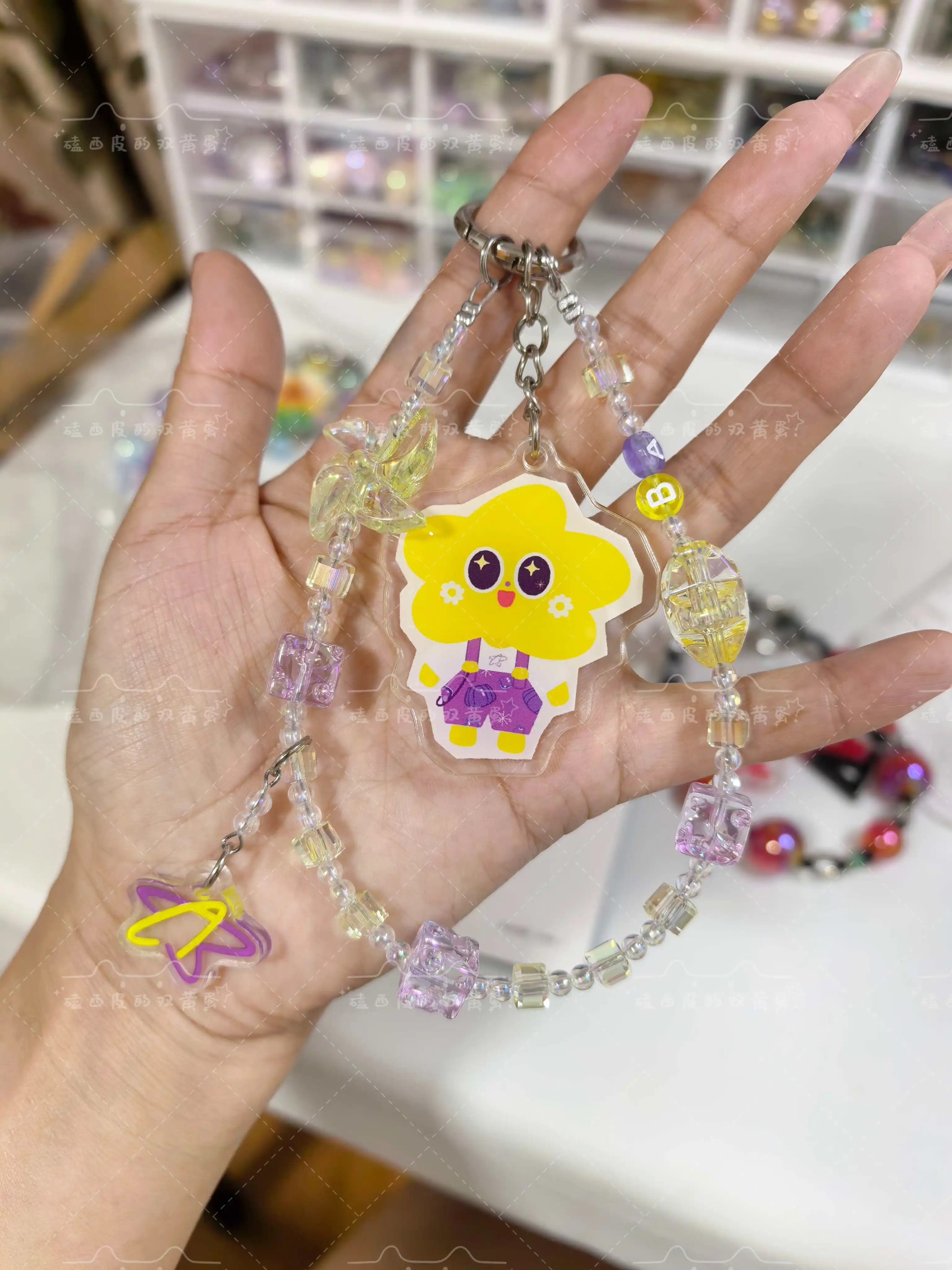Handmade Thai Star Aouboom Dual Ceri Lanyard Hanging Rope Beaded Phone Chain Hanging Cord Phone Charms Phone Straps Pendant