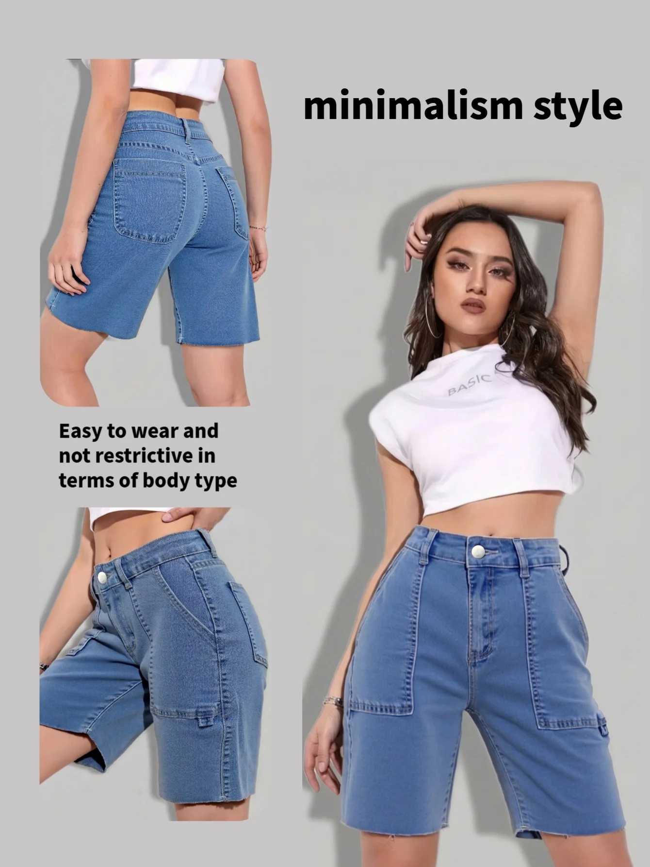 

Women's Casual Wide Leg Straight Cut Elastic Denim Shorts Bike Riding Pants New Fashion Trendy High Waist Short Length