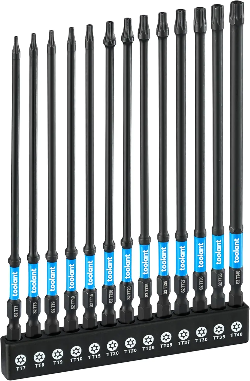 

Набор ударных длинных бит Torx 6 дюймов, 13 шт. (TT7-TT40), шестигранный хвостовик 1/4 дюйма, сталь S2, защита от несанкционированного доступа, магнитный держатель и кейс для хранения