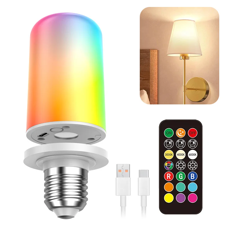 

Rechargeable light bulb, 360 ° adjustable ambient light, RGB mode suitable for bedrooms, multi-color smart bedside table light