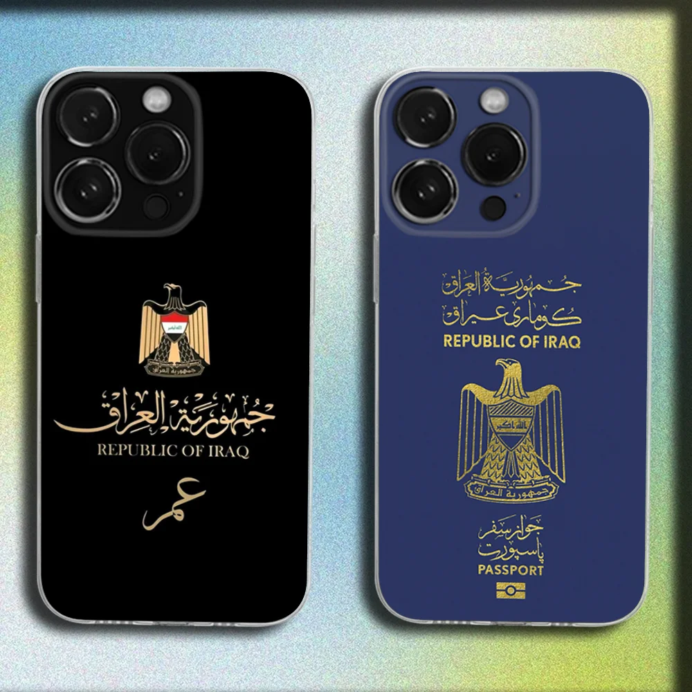 

Iraq Passport Flag Map Badge Phone Case For iPhone 16,15,14,13,12,11 Plus,Pro,Max,XR,XS,Plus,E,Mini Transparent Soft Cover