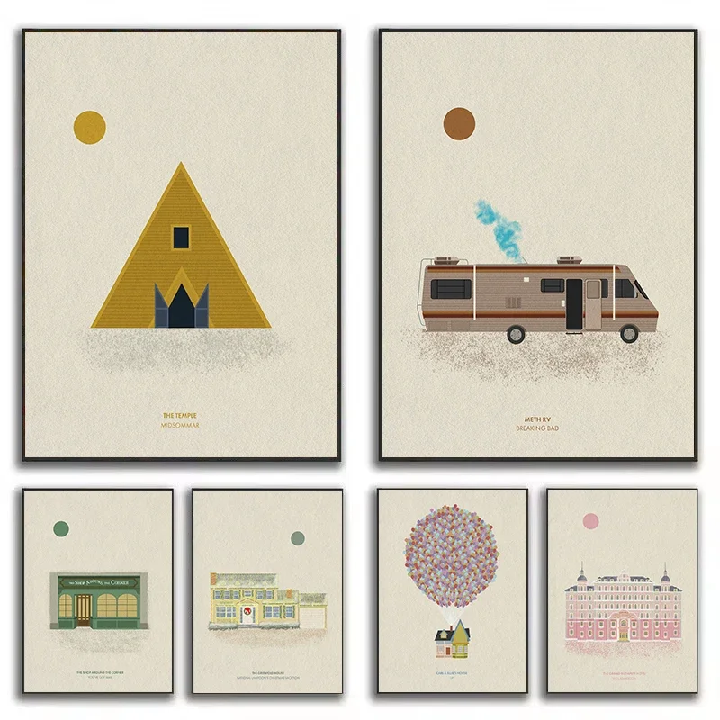 Watercolor Classic Films Midsommar The Grand Budapest Hotel Pastel Illustration Poster Canvas Painting Wall Pictures Home Decor
