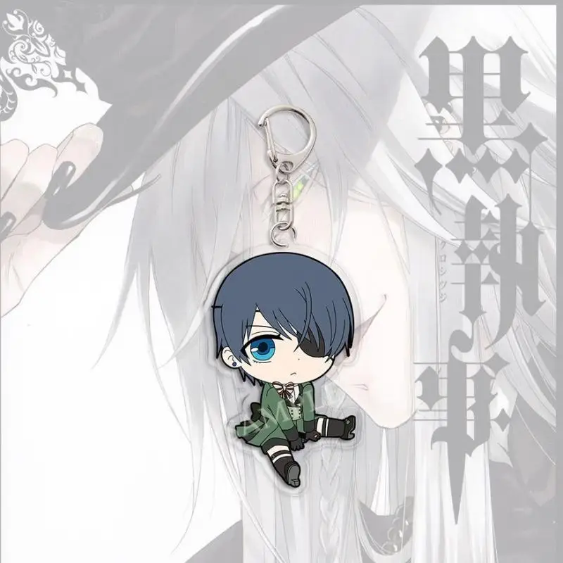 Black Butler Anime Figuur Ciel Phantomhive Sebastian Michaelis Q-versie Patroon Acryl Hanger Sleutelhanger Bagpack Decoratie