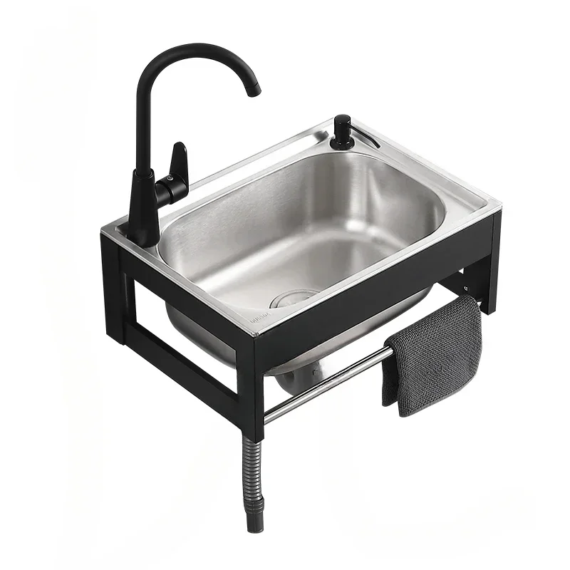 Simple Wall-mounted Kitchen Sinks Stainless Steel Kitchen Washbasin Single-slot Small Apartment Wall-mounted Sinks with Bracket