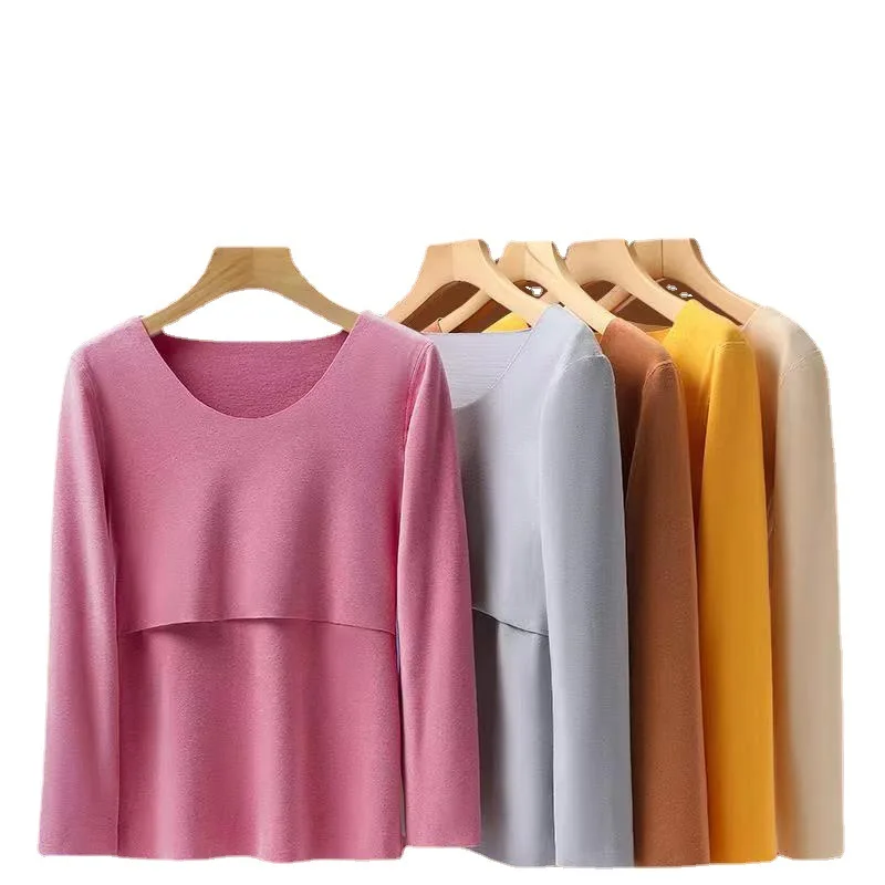 

Maternity Nursing Shirt Breastfeeding Top Fleece Warm Pregnancy T-shirt Wirefree Lactation Feeding Underwear