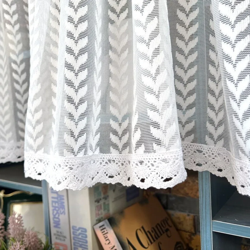 White Floral Lace Sheer Curtain Rod Pocket Short Valances Window Drapes for Kitchen Cabinet Short Curtain