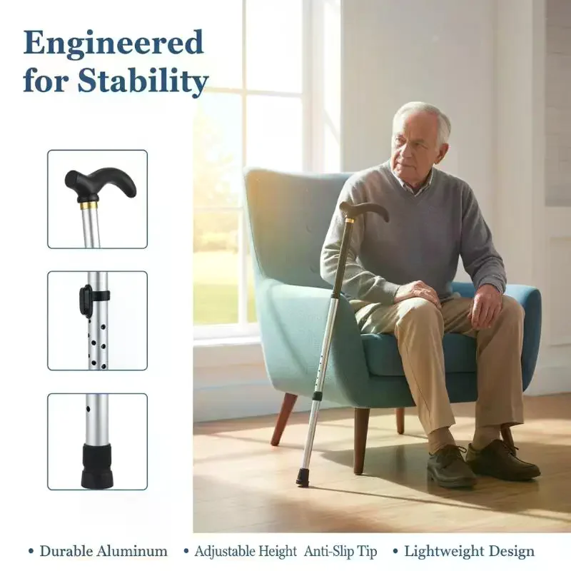 Adjustable Hiking Cane 2 Section Stable Walking Stick with Anti Skid Foot for Elderly Trekking Assistance