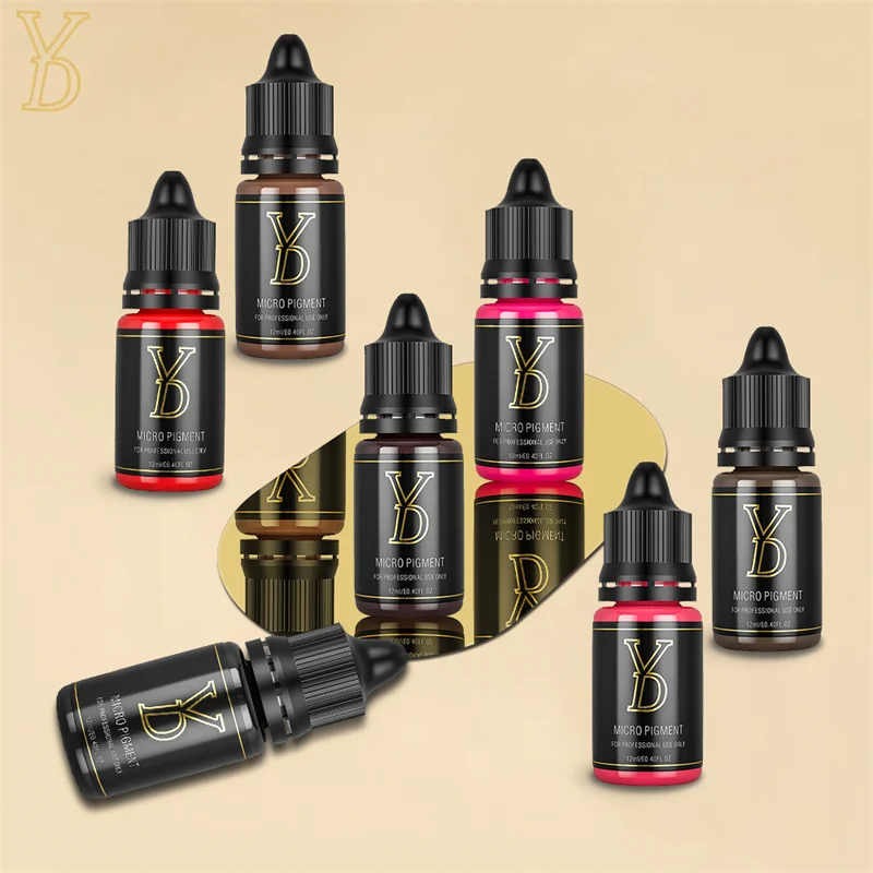 YD PMU 15 Colors Lips Liquid Pigment Tattoo Ink Professional Permanent Makeup Micropigmentation Beauty Lips Cosmetic Supply 12ML