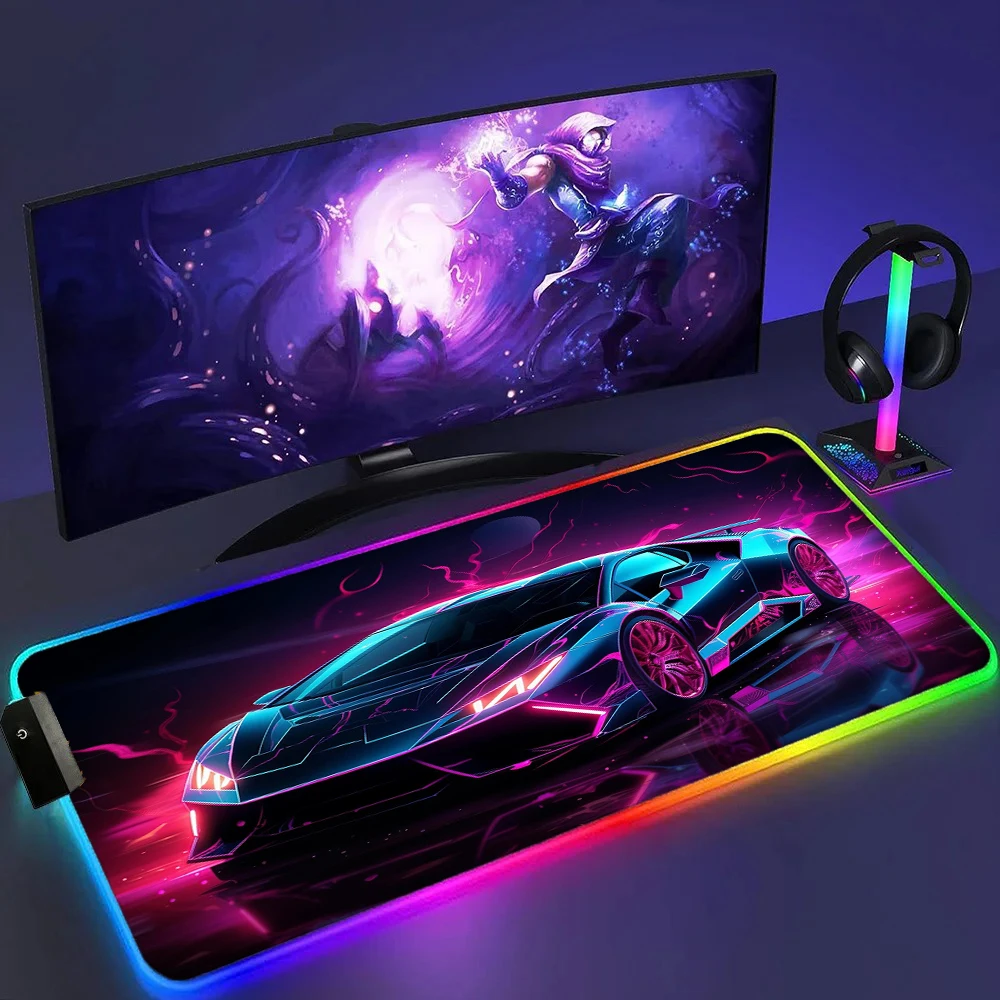 未来的なゲーミング RGB マウスパッドスポーツカーマウスパッド 400X900MM オフィスアクセサリーゲーマー発光マウスパッド LED HD プリントデスクマット