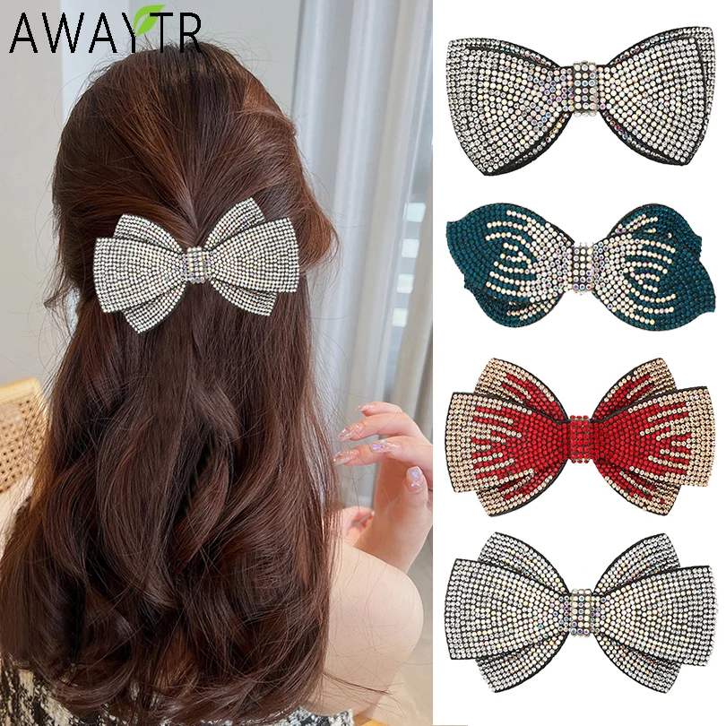 Multi-Style Rhinestone Double Bow Hairpin Spring Clip Fairy Top Clips Back Head Hairpin Barrettes Headband for Women Headwear